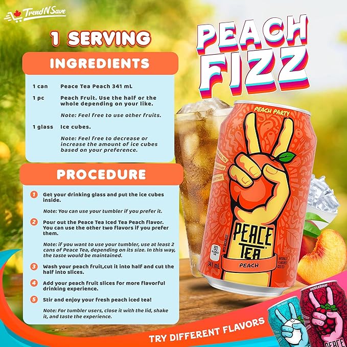 Peace Tea Peach - No Preservatives Made with Real Tea and Natural Fruity Flavor - Pack of 24 Iced Tea Cans 341 mL/11.5 fl.oz (Shipped from Canada) by TrendnSave