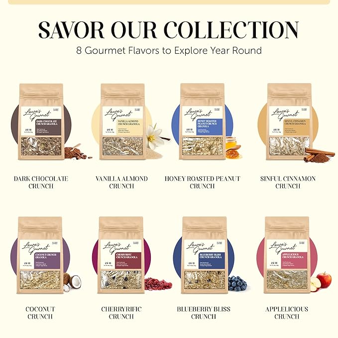 Laura's Gourmet Granola - Vanilla Almond Crunch - Gluten Soy &amp Dairy Free - Organic Premium Honey Almonds &amp Pure Ground Vanilla Artisan Chef's Trifecta of Taste Texture &amp Mouthfeel -