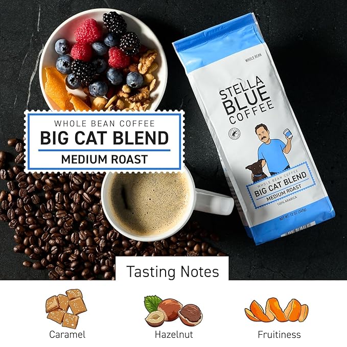 Stella Blue Whole Bean Coffee Variety Pack Big Cat Blend And Miss Peaches Blend Medium Roast Arabica Beans Caramel Citrus Fruity Notes Smooth Balanced Flavor 12 Oz Bags