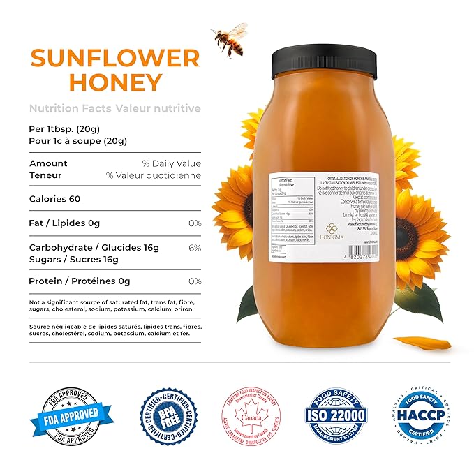 HONIGMA® Marma Sunflower Honey | Authentic Raw Honey from Ukraine | 100% Pure Unpasteurized &amp Fully Crystallized | 1000g/35.2oz | Naturally Solid Texture | Pack of 4