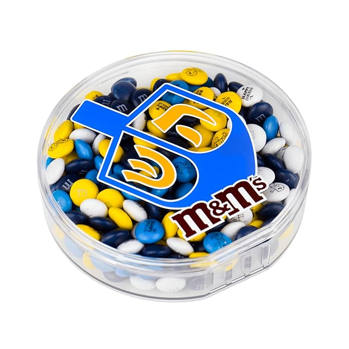 M&ampM'S Milk Chocolate Round Hanukkah Gift Box - Blue Yellow &amp White M&ampM'S Chocolate Candies with Hanukkah Themed Images