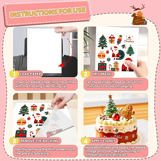 ELFLUENT 25 count Edible Paper A4 11.7 x 8.3 Edible Image Paper Frosting Sheets for Edible Printer Icing Sheets Edible Paper for Cakes Printable Sugar Sheets