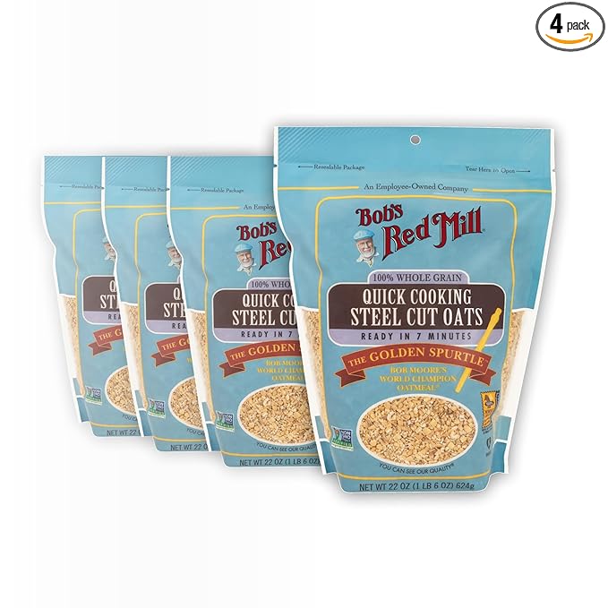 Bob's Red Mill Quick Cooking Steel Cut Oats 22oz (Pack of 4) - Non GMO Whole Grain Vegan Kosher