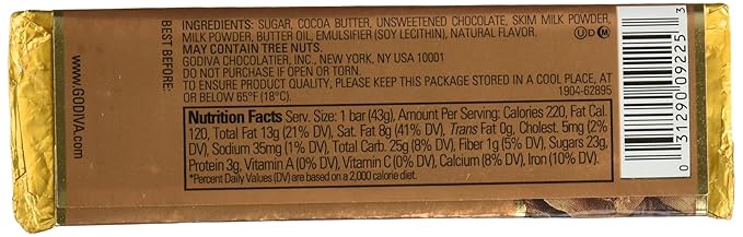 Godiva Chocolatier Solid Chocolate 1.5 Ounce (Pack of 4) - Packaging May Vary