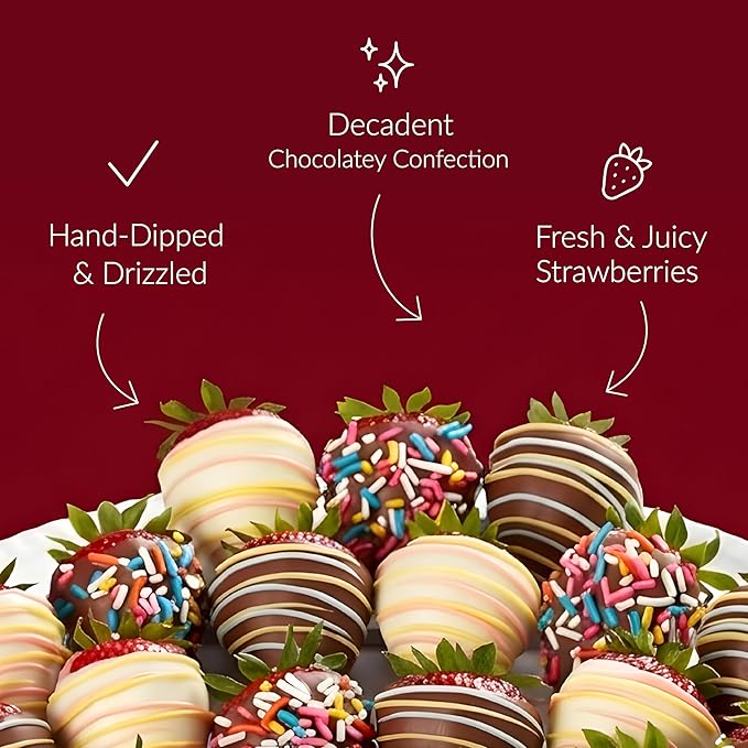 Shari’s Berries Birthday Strawberries | Chocolate Covered Strawberry Gift Box | Ideal for Valentine's Day Anniversary Birthdays Congratulations or Saying Thank You (Full Dozen 12 Berries)