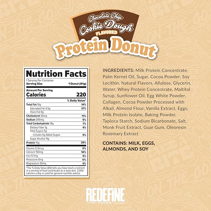 Redefine Foods Dippin' Dots Protein Donut - 8 Count - Chocolate Chip Cookie Dough Flavor - 15g of Protein Per Serving - No Artificial Ingredients