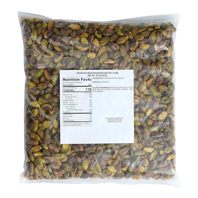 Pistachio Meats Roasted with Sea Salt 2 Pound Bag No Shell Pistachio Nuts 32 Ounce Bulk Bag