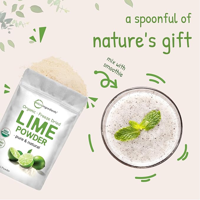 Organic Freeze-Dried Lime Powder 1.5lbs | Raw Lime Juice Flavor Sugar Free Drink Mix Rich in Vitamin C | Water Flavor Enhancer Great for Beverages &amp Smoothies | Additive Free Non-GMO
