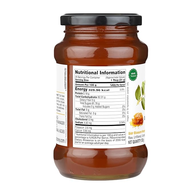 INDIGENOUS HONEY Sidr Ber Jujube Honey Raw Organic Natural Pure Unprocessed NMR Tested Unpasteurized Unheated 530g Glass Jar Pack of 1