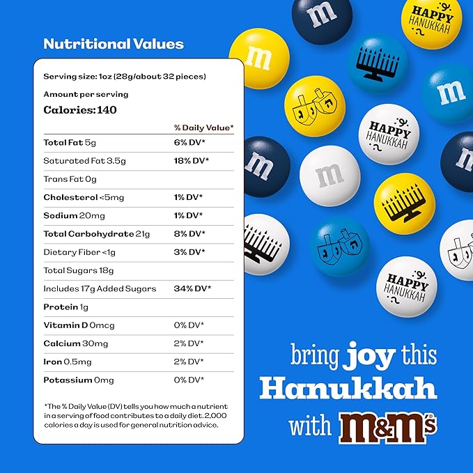 M&ampM’S WORLD Hanukkah Milk Chocolate Candy - 2 Pounds of Bulk Candy With Hanukkah Designs for Gifts Party Favors Holiday Celebrations and More Kosher Certified