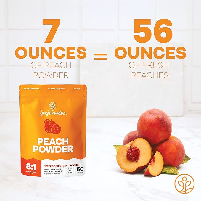 Jungle Powders Peach Powder 7 Ounce Powdered Freeze Dried Peaches for Smoothies No Sugar Added Additive Filler Free Peach Flavoring Extract for Baking Cooking Flavoring Smoothie