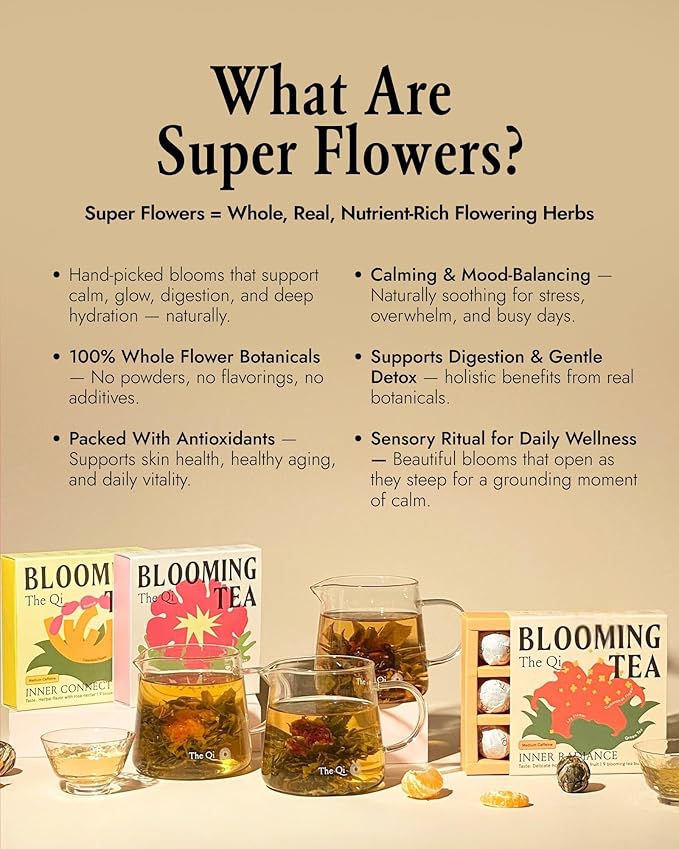 The-Qi Inner Radiance Osmanthus &amp Lily Blooming Flower w/Green Tea – 9 Pcs Handpicked All Natural Blooming Flower Tea – The Qi Gift Set for Relaxation &amp Wellness – Makes 27 Cups