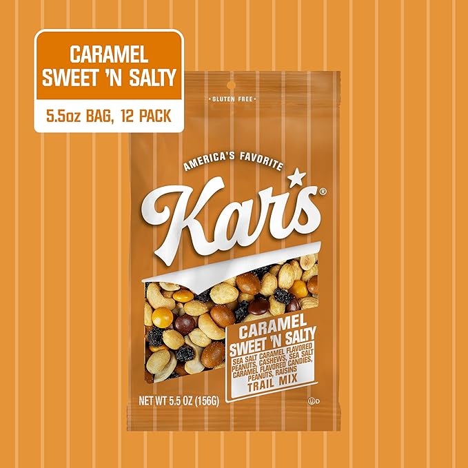 Kar’s Nuts Caramel Sweet ‘N Salty Trail Mix 5.5 oz Resealable Pouch (Pack of 12) Gluten-Free Trail Mix Snack