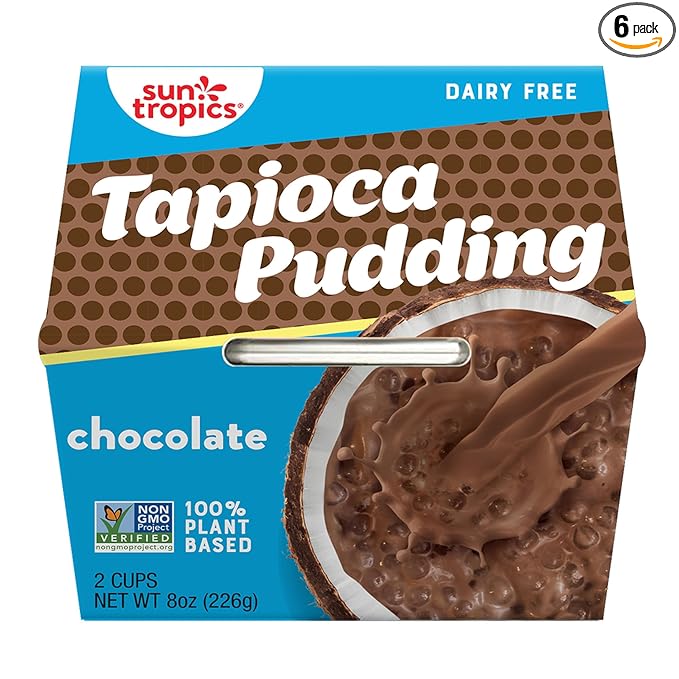 Sun Tropics Tapioca Pudding Chocolate | Vegan Puddings Dairy Free Puddings | Gluten Free Non-GMO | Ready-to-Eat Pudding Cups 4.0oz (Pack of 6)