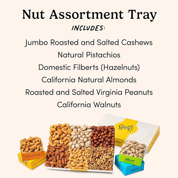 Nuts.com Nuts Assortment Tray – Mixed Nut Sampler Box for Festive Gifts – 2 lb Care Package Includes a Heart Healthy Variety of Cashews Pecans Pistachios &amp More