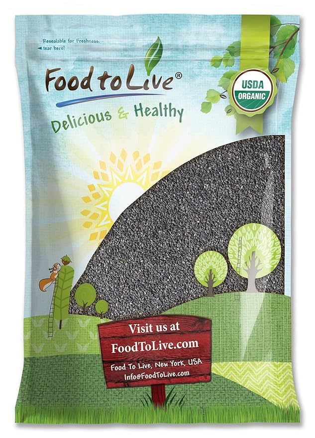 Food to Live - Organic Black Sesame Seeds 8 Pounds - Non-GMO Raw Unhulled Kala Til Seeds Unroasted Kosher Vegan Bulk. Good Source of Calcium Iron and Dietary Fiber