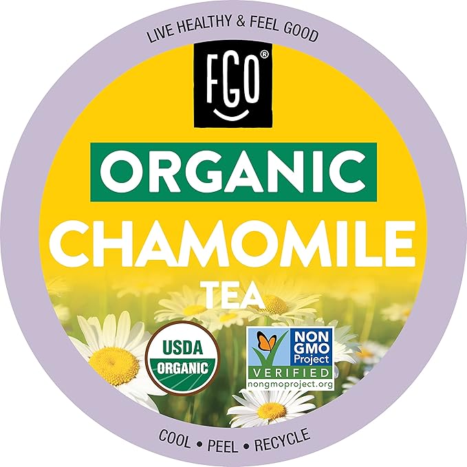 FGO Organic Chamomile Tea K-Cup Pods for Keurig 24 Count (Pack of 1) Naturally Caffeine-Free Herbal Tea USDA Organic Non-GMO &amp Recyclable