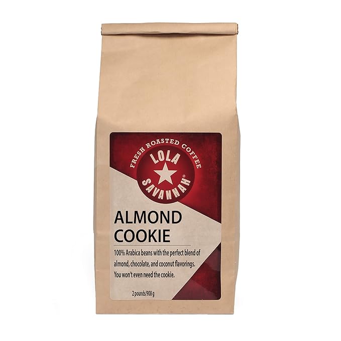 Lola Savannah Almond Cookie Ground Coffee - Fulfill Your Cookie Desire | Flavored Blend of Almond Chocolate &amp Coconut | Caffeinated | 2lb Bag