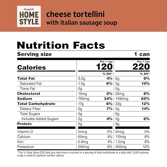 Campbell’s Homestyle Soup Cheese Tortellini with Italian Sausage 16.3 Oz Can (Case of 12)