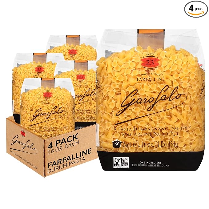Garofalo - Premium Durum Wheat Semolina Farfalline Pasta Italian Made Bronze-Drawn Al-Dente One-Ingredient Pasta (4 pack)