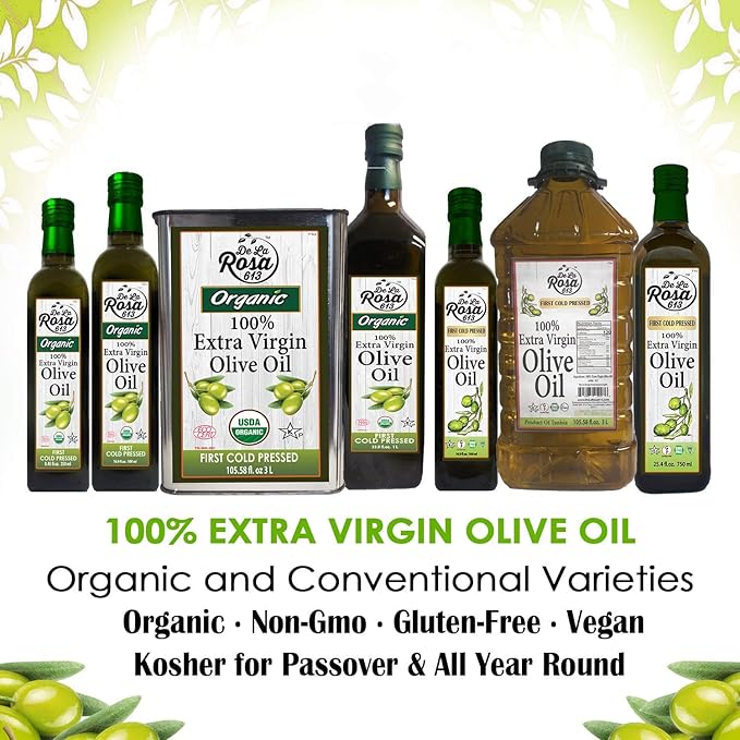 De La Rosa Extra Virgin Olive Oil First Cold Pressed Vegan Kosher Non-GMO &amp Gluten-Free Fruity &amp Full-Bodied Great for Salad Dressings &amp More Olive Oil Extra Virgin 3 Liter (Pack of