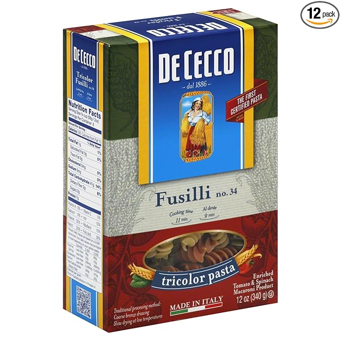 De Cecco Tricolor Fusilli Pasta 12 Ounces (Pack Of 12)