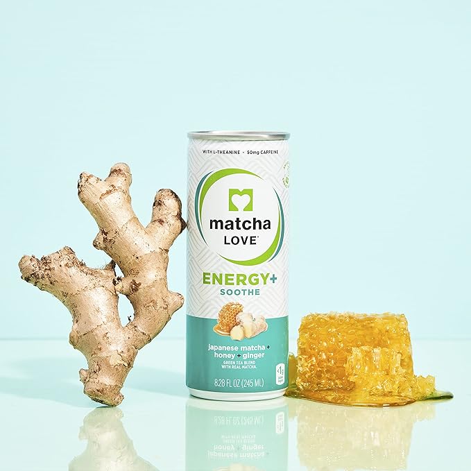 Matcha Love Energy+ Soothe Japanese Matcha + Honey &amp Ginger Tea Blend 8.28 Fl Oz Pack of 12
