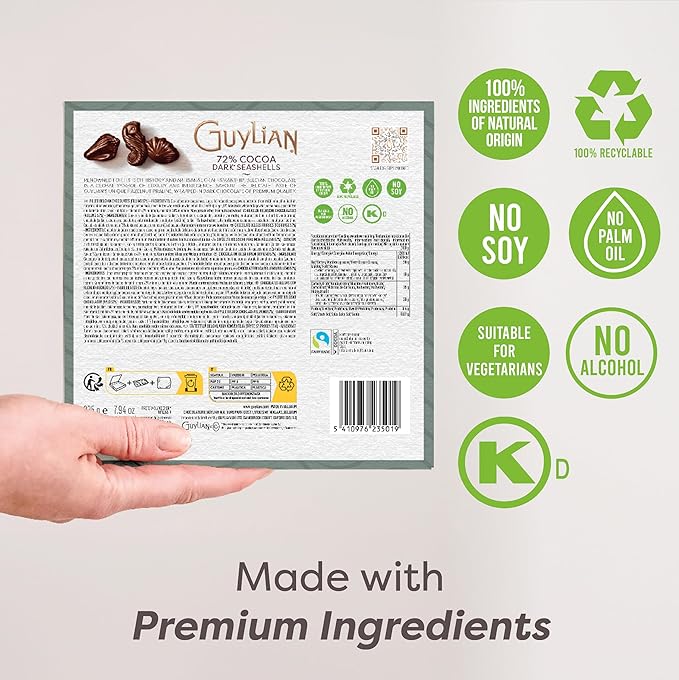 Easter Dark Chocolate Candy Seashells Gift Box by GuyLian 7.94 oz 20 pc (Pack of 2) Belgian Dark Praliné 72% Cocoa Easter Basket Stuffers for Adults Gifts for Kids