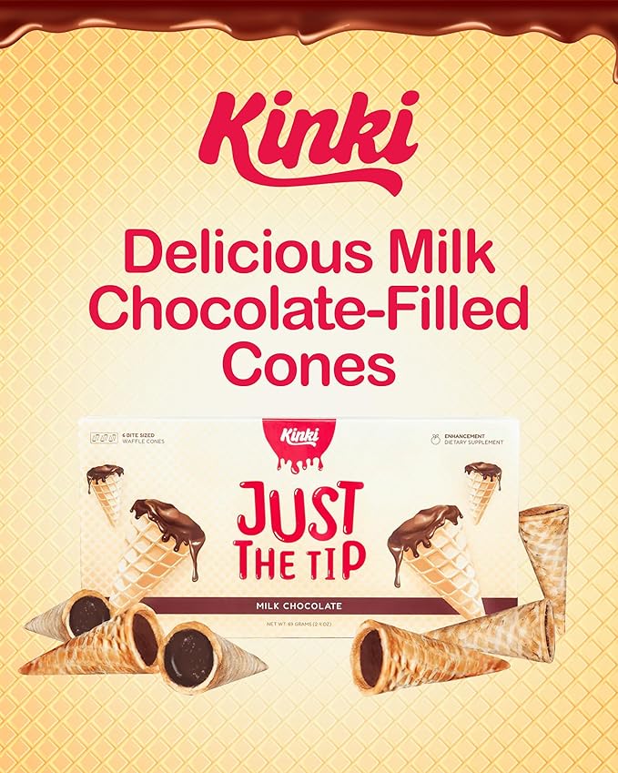 Kinki Just the Tip USA-Made Waffle Cone Mood Chocolates for Couples - 6 Pack (3 Servings) of Plant-Based Couples Chocolate Tabs to Enhance Performance Increase Energy &amp Improve Romantic Engageme