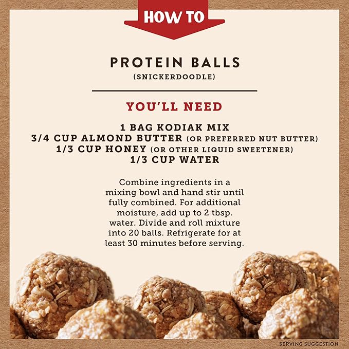 Kodiak Cakes Oatmeal Protein Ball Mix Snickerdoodle High Protein 100% Whole Grains (Pack of 6)