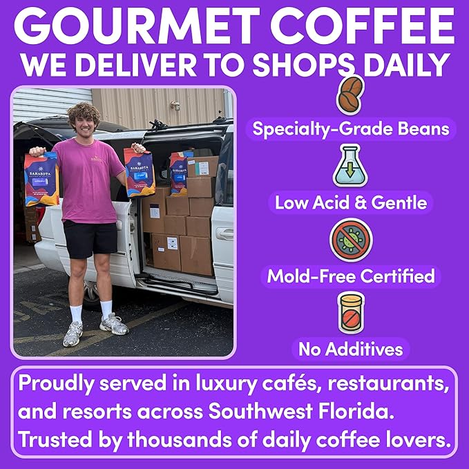 Sarasota Coffee Whole Bean Cubano European French Roast | Dark Roast Gourmet Coffee Beans | Low Acid Mold Free Specialty Grade Bulk Coffee Beans | 5lb (80 oz)
