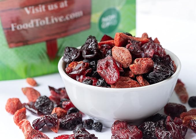 Food to Live - Organic Yummy Berries Mix 5 Pounds - A Blend of Non-GMO Dried Cranberries Blueberries Cherries Goji Berries Vegan Unsulfured Bulk