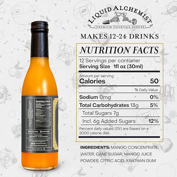 Liquid Alchemist Mango Syrup for Drinks - Real Ingredients Make our Mango Puree for Cocktails the Perfect Margarita Mix - Our Tropical Flavoring Syrup is Non-GMO &amp Vegan (12.7 oz)