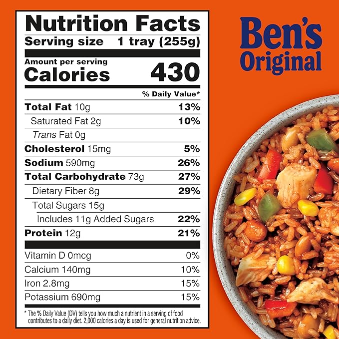 BEN'S ORIGINAL Street Food Honey BBQ Flavored Rice with Chicken Prepared Entrée Microwavable Heat-&amp-Eat Bowl in 90 Seconds 9 oz (Pack of 6)