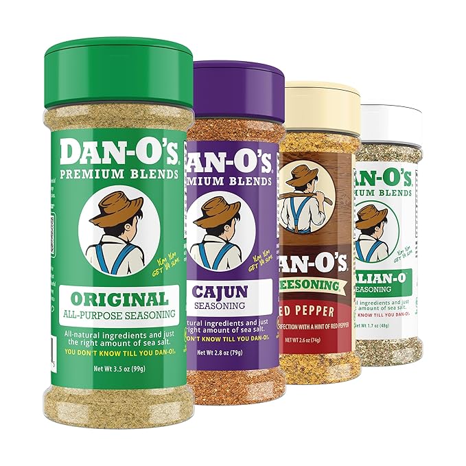 Dan-O's Seasoning - All-Purpose Seasoning &amp Spices for Cooking &amp Grilling Anything - meat vegetables snacks popcorn seasoning - Small bottle 4 Pack | Red Pepper Cheesoning® Cajun Italian-