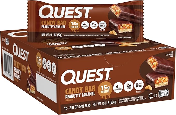 Quest Nutrition Protein Bar Peanutty Caramel Flavor 15g Protein 2g Sugar Low Sugar Gluten Free 12 Count