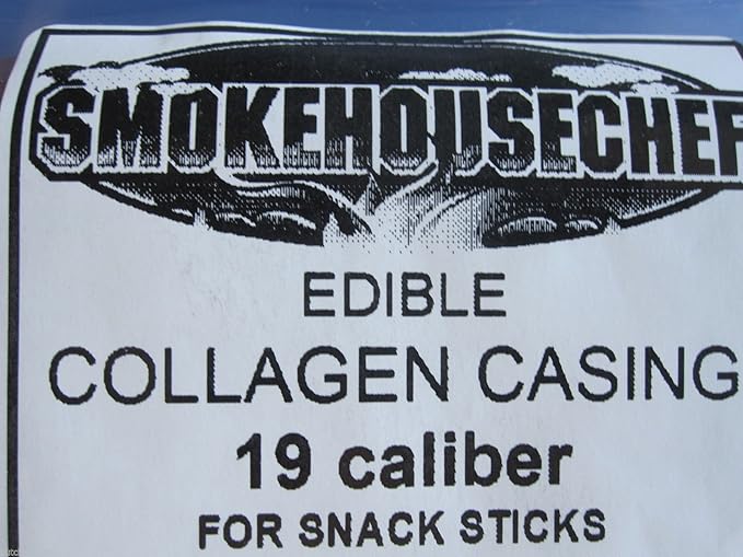 19 mm Slim Jim and Buck Stick Casings. Beef collagen product. Easy to use. 5 strands for smart usage. Makes 24 lbs of sticks