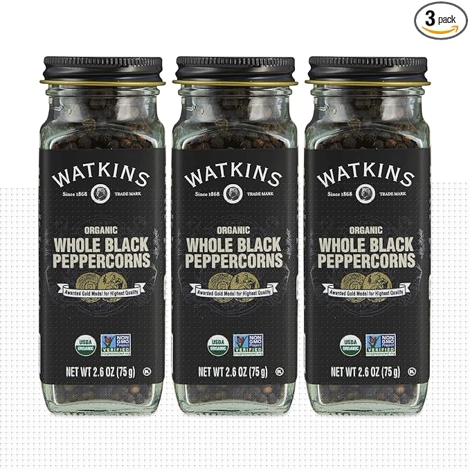 Watkins Gourmet Organic Spice Jar Whole Black Peppercorns 2.6 oz. Bottle 3-Pack