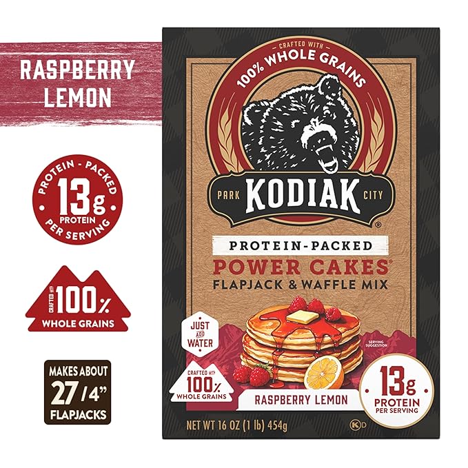 Kodiak Cakes Power Cakes Pancake &amp Waffle Mix Raspberry Lemon High Protein100% Whole Grains (Pack of 6)