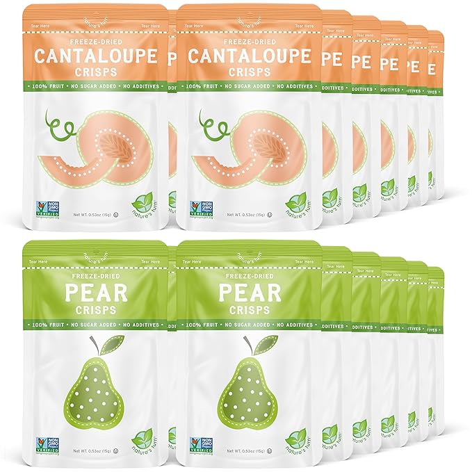 Nature's Turn Freeze-Dried Fruit Snacks Cantaloupe and Pear Crisps Pack of 24 (0.53 oz Each)