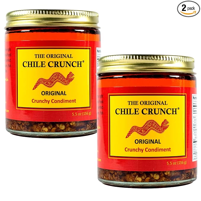 CHILE CRUNCH - Original Spicy Crunchy Condiment - All Natural Roasted Chili Peppers Garlic &amp Onion Crisp Sauce - Vegan Gluten-Free No Preservatives - Homemade Authentic Mexican Recipe 5.5oz (2