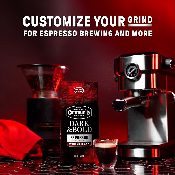 Community Coffee Dark &amp Bold Espresso Blend Dark Roast Whole Bean Coffee 11 Ounce Bag (Pack of 6)