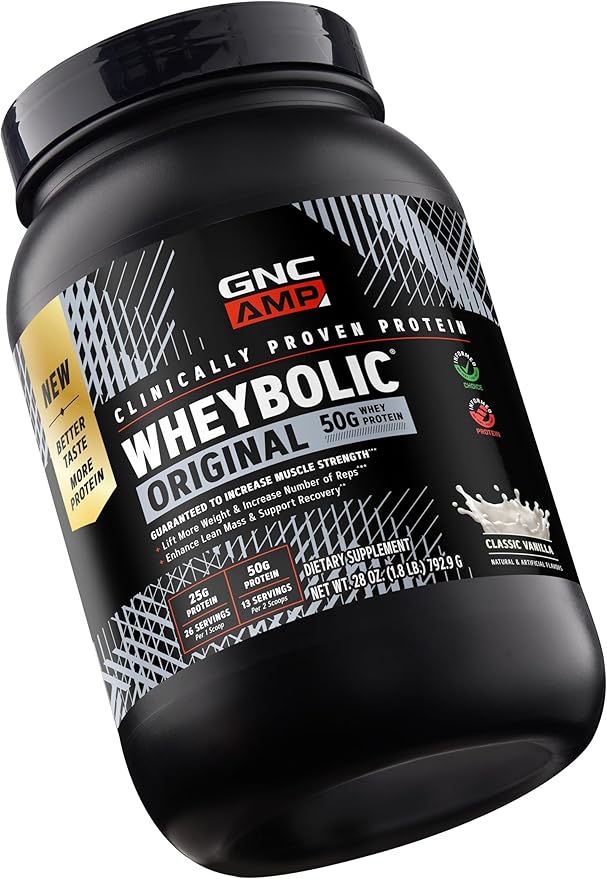 GNC AMP New Wheybolic- Clinically Studied Whey Protein Powder for Workouts &amp Active Lifestyles- High Leucine Content- Smooth Mixing Drink Mix for Fitness Shakes- Classic Vanilla - 28 Oz (13 Servin