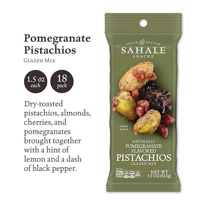 Sahale Snacks Pomegranate Flavored Pistachios Glazed Mix 1.5 Ounces (Pack of 18)