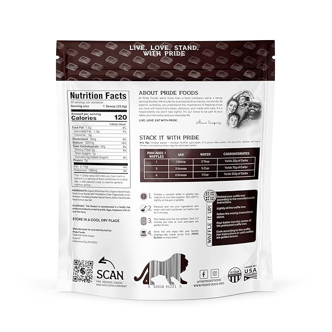 Pride Stacks Pancake &amp Waffle Mix - Organic Rice &amp Sweet Potato Blend Chocolate