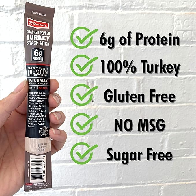 Jerky.com Cracked Pepper Turkey Snack Sticks 26 Pack (24 + 2 Bonus) | 6g Protein 90 Calories Gluten-Free Individually Wrapped Keto Friendly Low Carb Snack | Naturally Hardwood Smoked Jerky Meat S