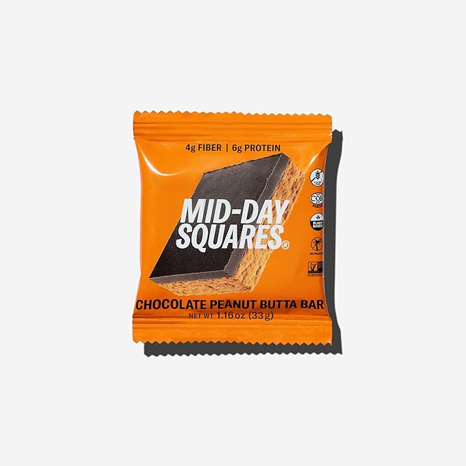 Mid-Day Squares Peanut Butta Protein Chocolate Bars 1.16 Oz each 4 Packs (48 Squares) | Made with Real Chocolate 6g Plant Protein 4g Fiber Gluten Free Plant-Based