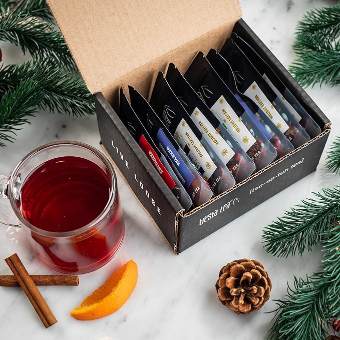 Tiesta Tea - Holiday Tea Sampler Dry Flight Set Loose Leaf High to No Caffeine Hot &amp Iced Premium Brew Sample with Black Herbal Fruit &amp Hibiscus Blends 8 Resealable Sample Pouches