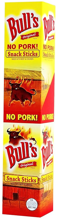 Bull's Original 0.9oz Snack Sticks – 24 Count Box (Made with beef and chicken – no pork)