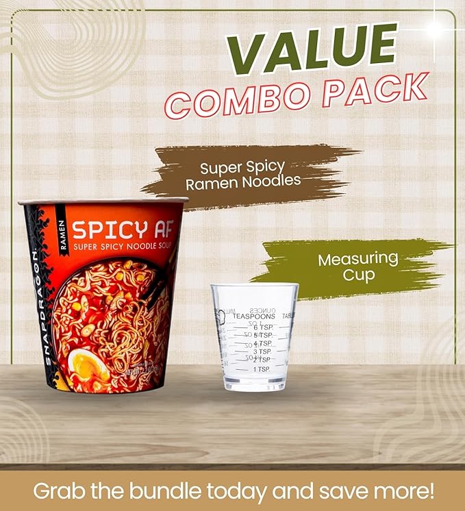 Snapdragon Spicy Ramen Cup – 6 Pack (2.2 oz Each) – Instant Noodle Cups for Quick Meals – Chili Spice &amp Savory Broth – Spicy Variety – Microwave-Ready Cups with Measuring Cup